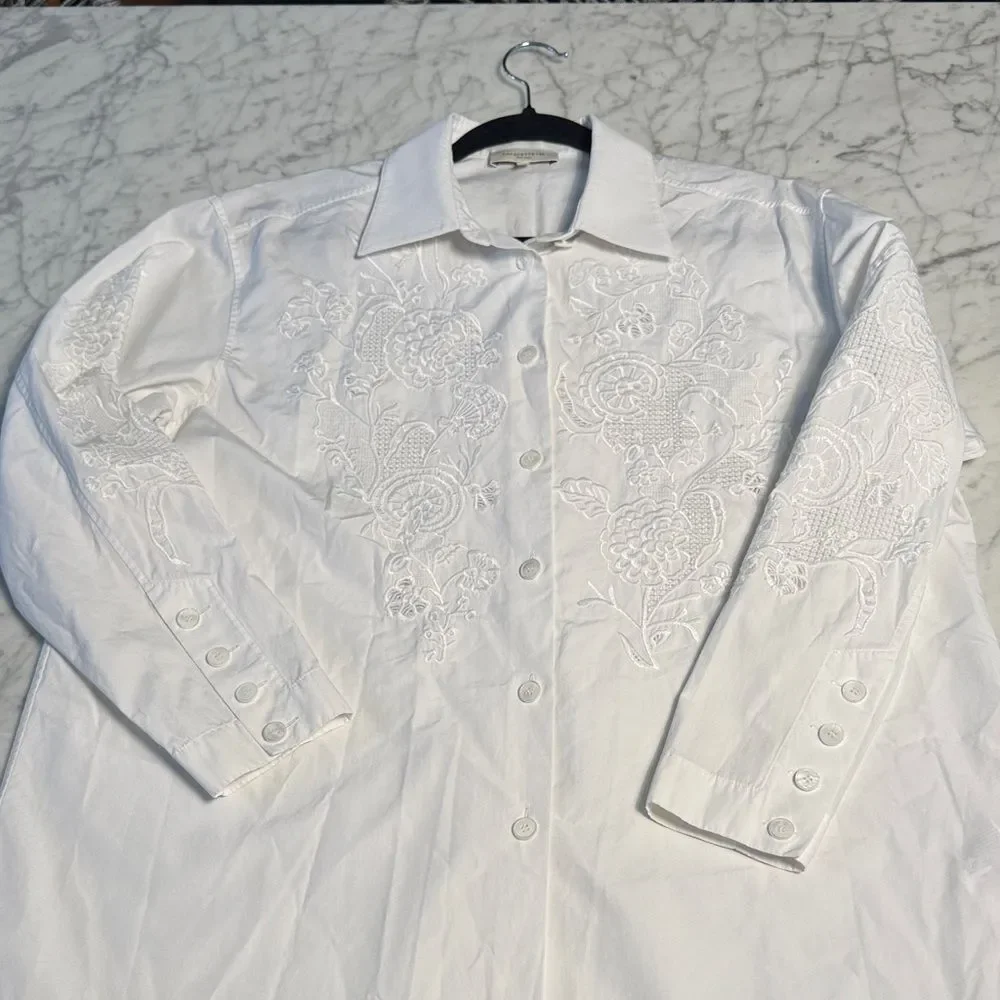 Lafayette 148 New York Bohemian Bloom Embroidered Poplin Tunic Shirt Sz S - Picture 8 of 9